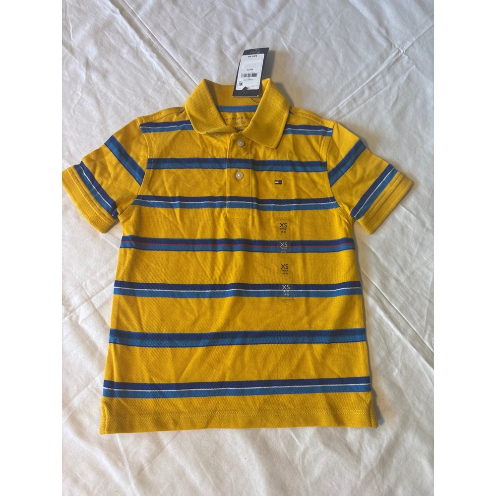 Tommy Hilfiger Polo Shirt Boys XS Yellow New Striped Short Sleeve 3383